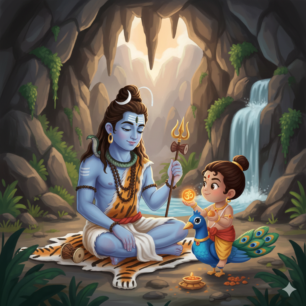 Lord Shiva and Lord Muruga in a cave—Swamimalai